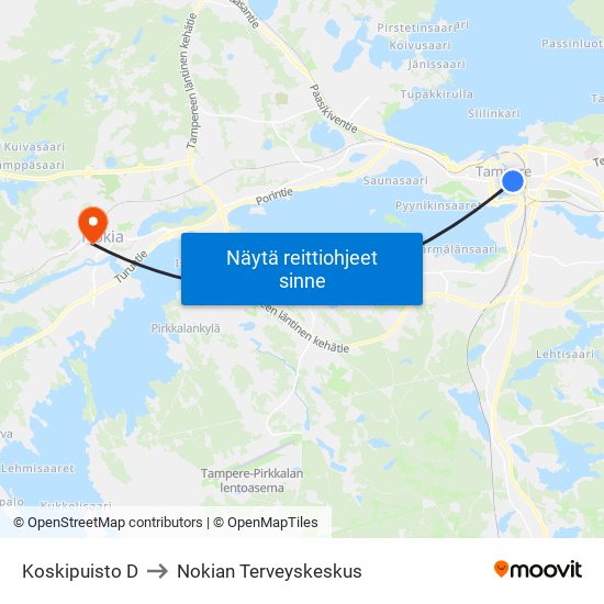 Koskipuisto D to Nokian Terveyskeskus map