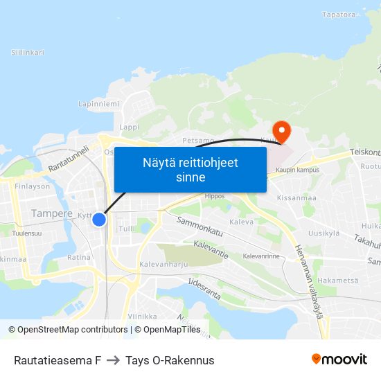 Rautatieasema F to Tays O-Rakennus map