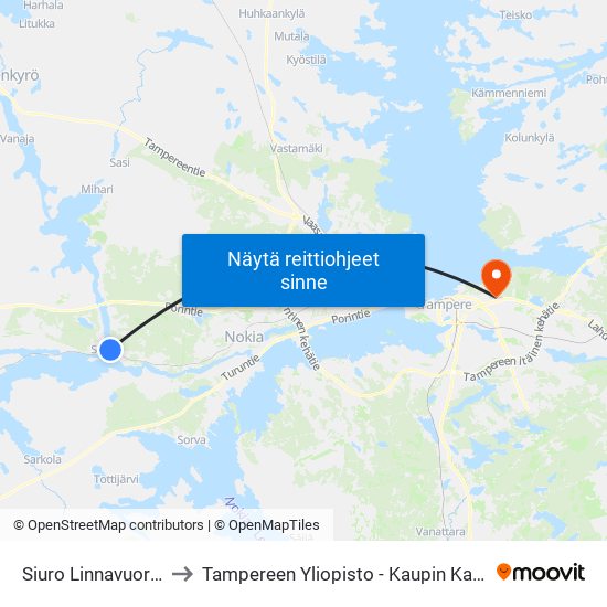 Siuro Linnavuori Th to Tampereen Yliopisto - Kaupin Kampus map