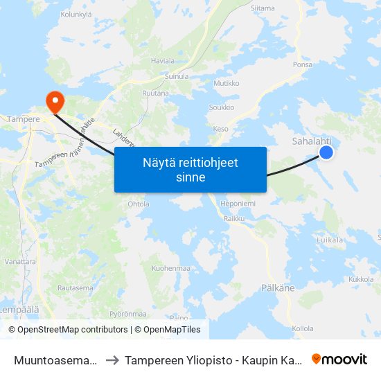 Muuntoasemantie to Tampereen Yliopisto - Kaupin Kampus map