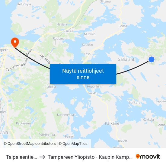 Taipaleentie L to Tampereen Yliopisto - Kaupin Kampus map