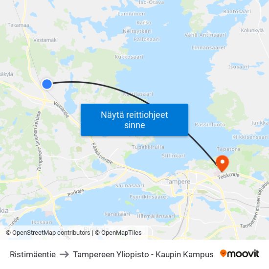 Ristimäentie to Tampereen Yliopisto - Kaupin Kampus map