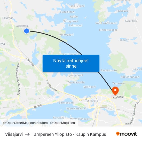 Viisajärvi to Tampereen Yliopisto - Kaupin Kampus map