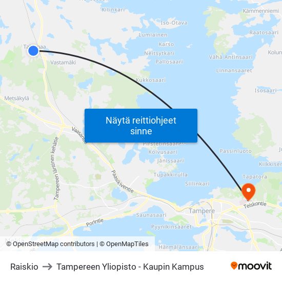 Raiskio to Tampereen Yliopisto - Kaupin Kampus map