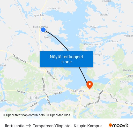 Ilottulantie to Tampereen Yliopisto - Kaupin Kampus map