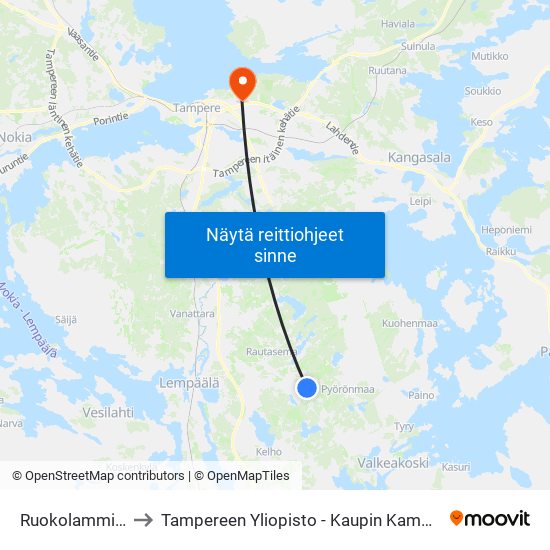 Ruokolammi E to Tampereen Yliopisto - Kaupin Kampus map