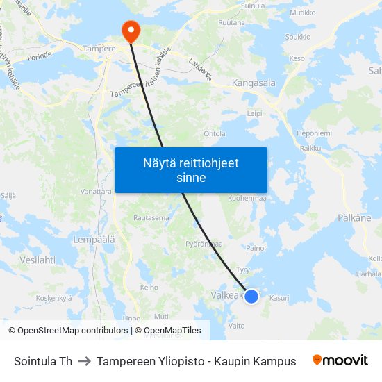 Sointula Th to Tampereen Yliopisto - Kaupin Kampus map