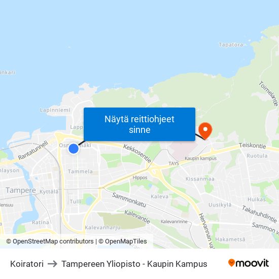 Osmonmäki to Tampereen Yliopisto - Kaupin Kampus map