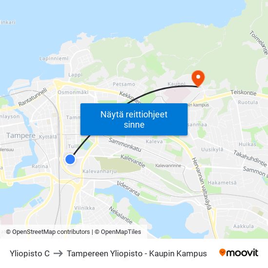 Yliopisto C to Tampereen Yliopisto - Kaupin Kampus map