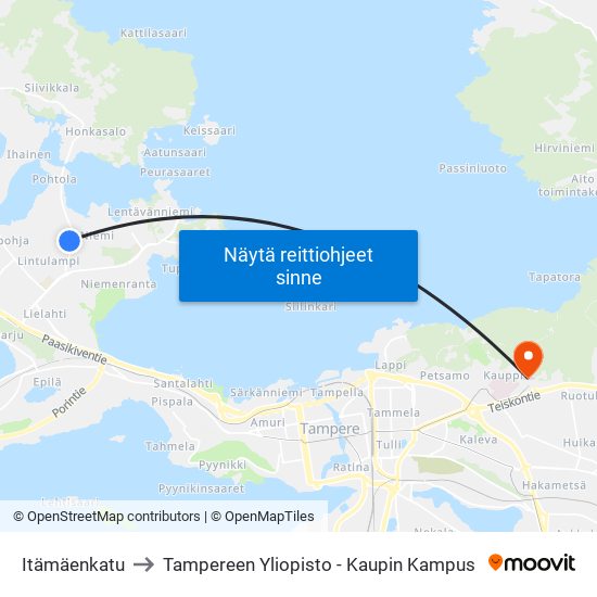 Itämäenkatu to Tampereen Yliopisto - Kaupin Kampus map