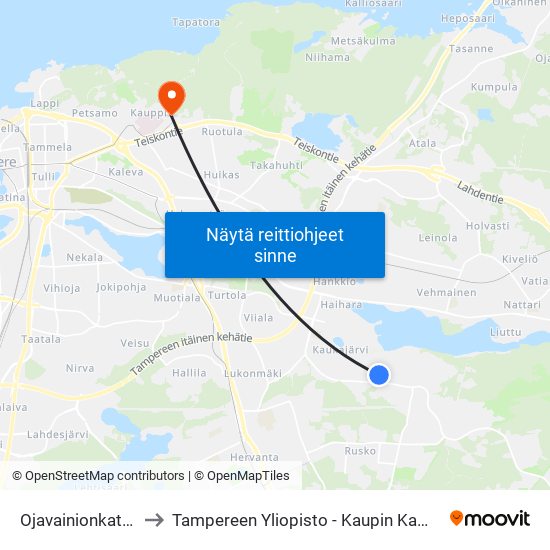 Ojavainionkatu 4 to Tampereen Yliopisto - Kaupin Kampus map