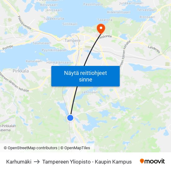 Karhumäki to Tampereen Yliopisto - Kaupin Kampus map