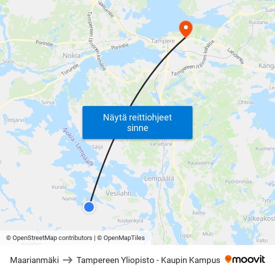 Maarianmäki to Tampereen Yliopisto - Kaupin Kampus map