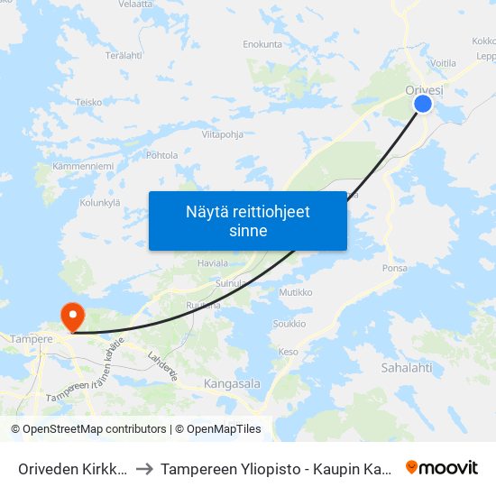 Oriveden Kirkko E to Tampereen Yliopisto - Kaupin Kampus map