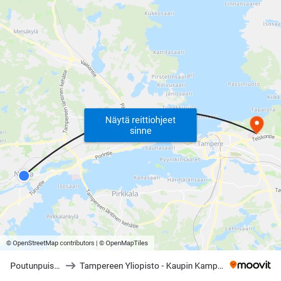 Poutunpuisto to Tampereen Yliopisto - Kaupin Kampus map