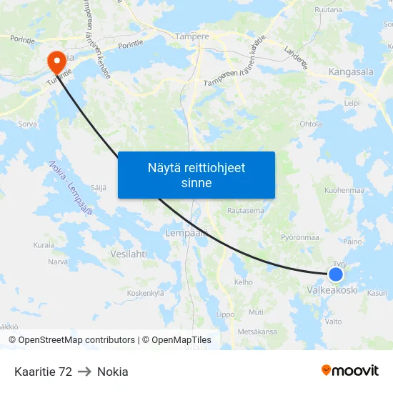 Kaaritie 72 to Nokia map