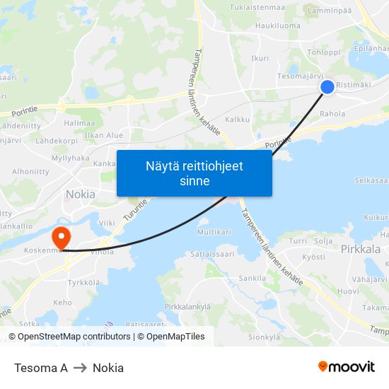 Tesoma A to Nokia map