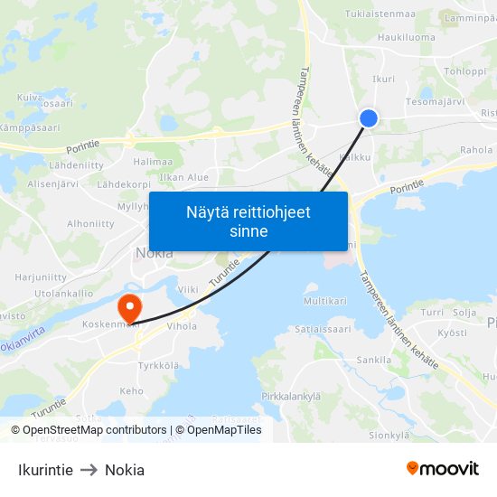 Ikurintie to Nokia map