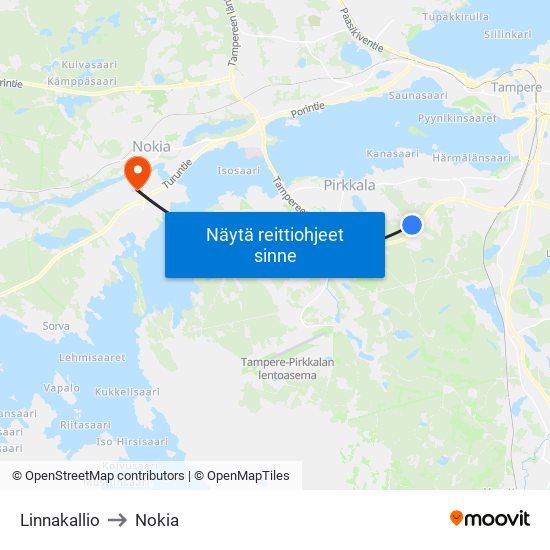 Linnakallio to Nokia map