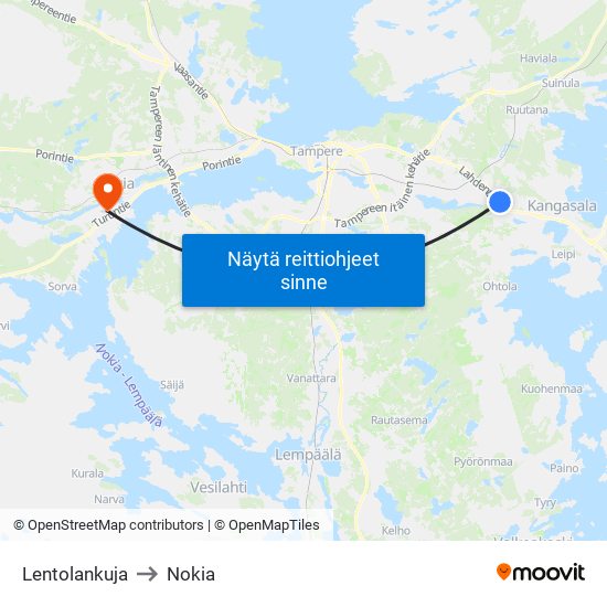 Lentolankuja to Nokia map
