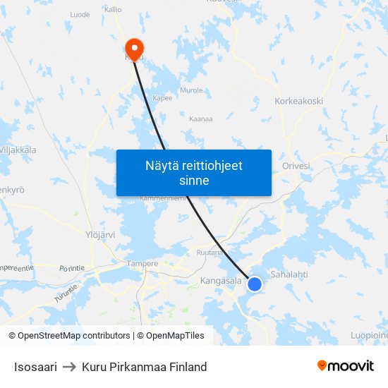 Isosaari to Kuru Pirkanmaa Finland map