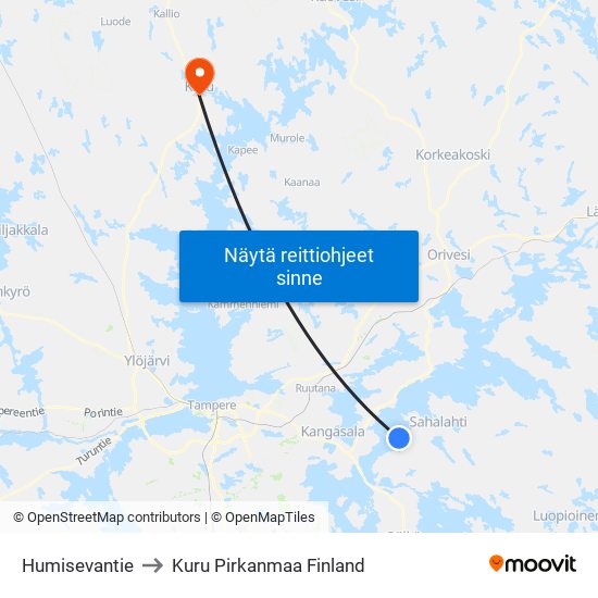 Humisevantie to Kuru Pirkanmaa Finland map