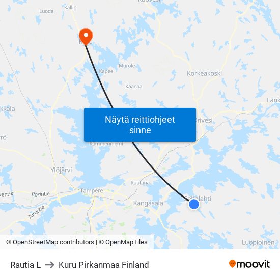 Rautia L to Kuru Pirkanmaa Finland map