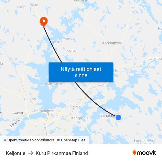 Keljontie to Kuru Pirkanmaa Finland map