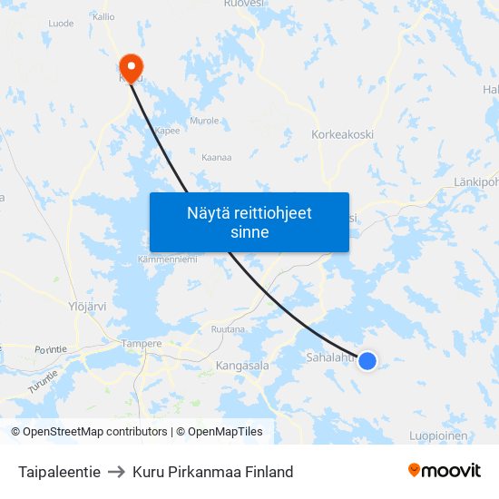 Taipaleentie to Kuru Pirkanmaa Finland map