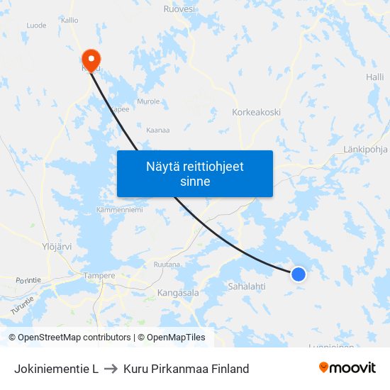 Jokiniementie L to Kuru Pirkanmaa Finland map