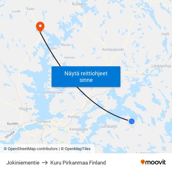 Jokiniementie to Kuru Pirkanmaa Finland map