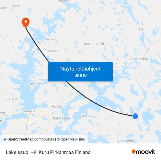 Lakeissuo to Kuru Pirkanmaa Finland map