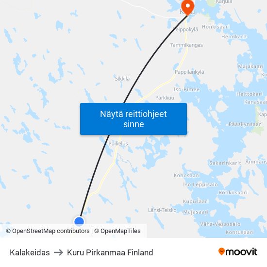 Kalakeidas to Kuru Pirkanmaa Finland map