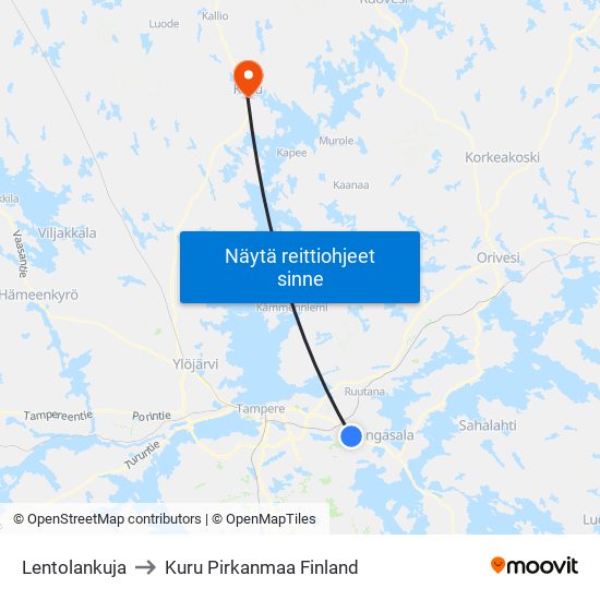 Lentolankuja to Kuru Pirkanmaa Finland map