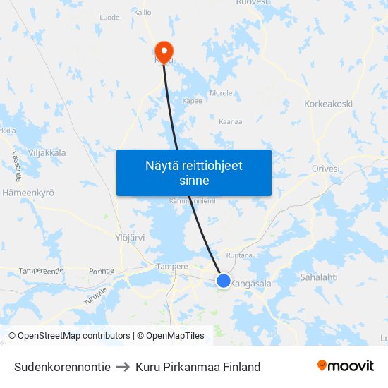 Sudenkorennontie to Kuru Pirkanmaa Finland map