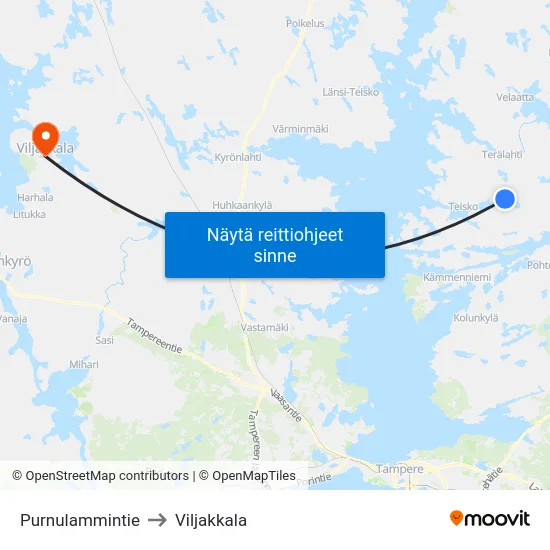 Purnulammintie to Viljakkala map