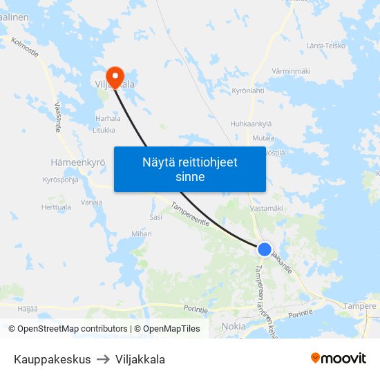 Kauppakeskus to Viljakkala map