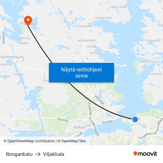 Kyttälä to Viljakkala map