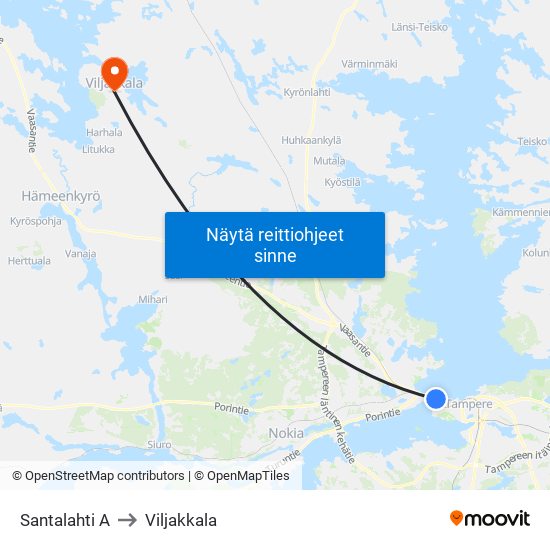 Santalahti A to Viljakkala map