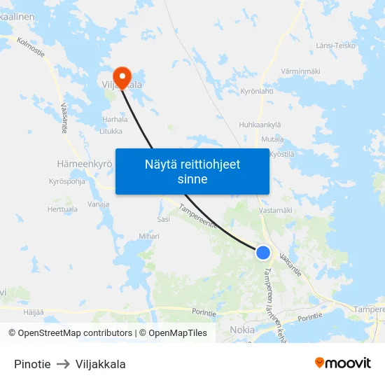 Pinotie to Viljakkala map