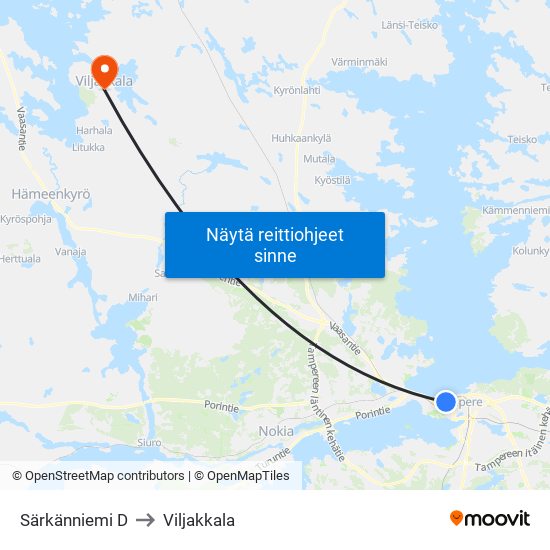 Särkänniemi D to Viljakkala map