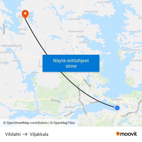 Vihilahti to Viljakkala map