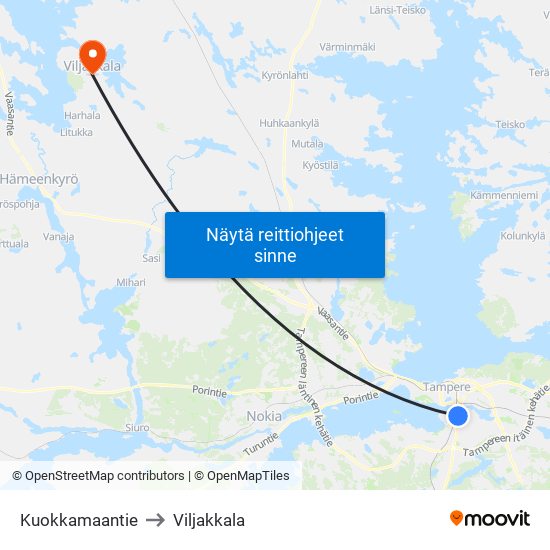 Kuokkamaantie to Viljakkala map