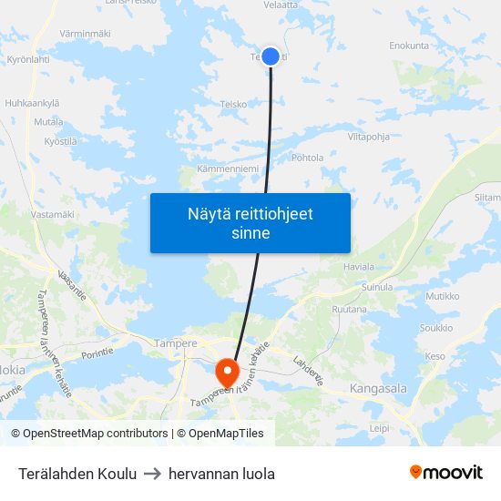 Terälahden Koulu to hervannan luola map