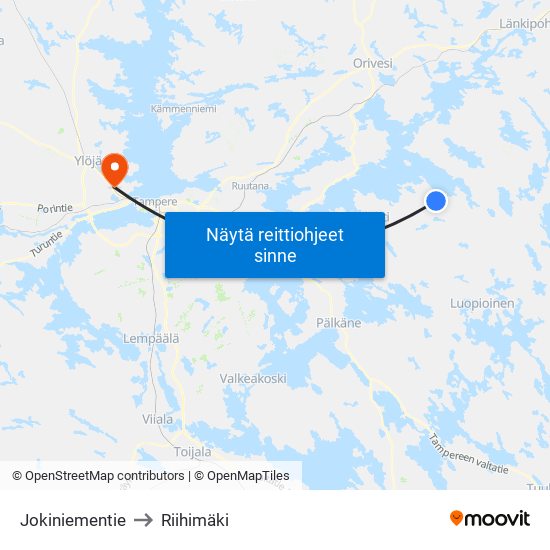 Jokiniementie to Riihimäki map