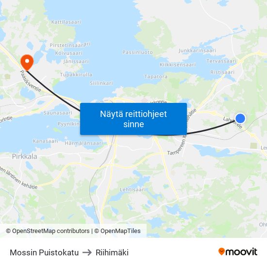 Mossin Puistokatu to Riihimäki map