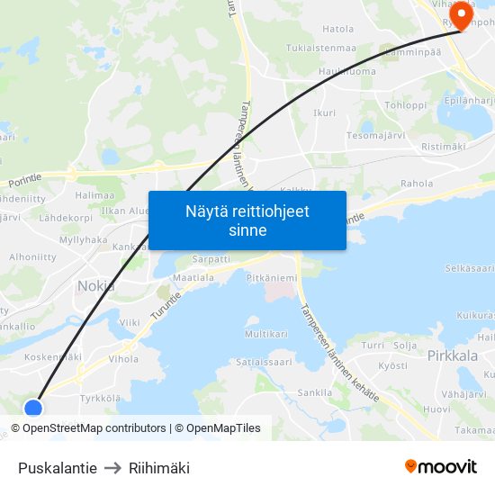 Puskalantie to Riihimäki map