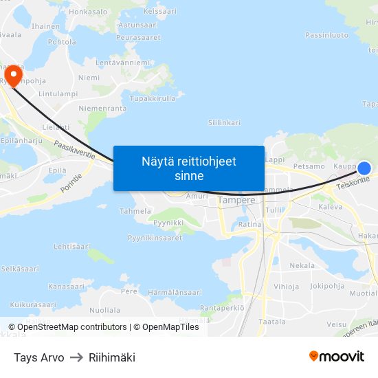 Tays Arvo to Riihimäki map