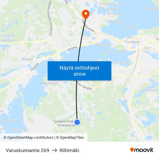 Varuskunnantie 269 to Riihimäki map