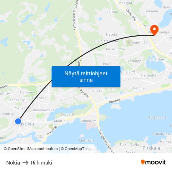 Nokia to Riihimäki map